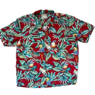 VTG Paradise Found Hawaiian Button Up Shirt L Red Magnum PI Floral