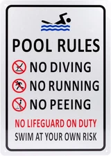 Kichwit Pool Rules Sign, Tin Metal Signs Home Décor 8x12 Swim At Your Own Risk