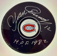 Yvan Cournoyer Signed Montreal Canadiens Hockey Puck Inscribed 