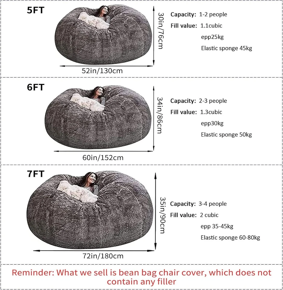 Silla Big Huge Giant Bean Bag para adultos, sin relleno Foto 4 de 4