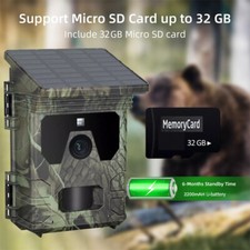 50MP Solar Powered Trail Camera 4K Wildlife Hunting Cam Night Vision 32GB Card