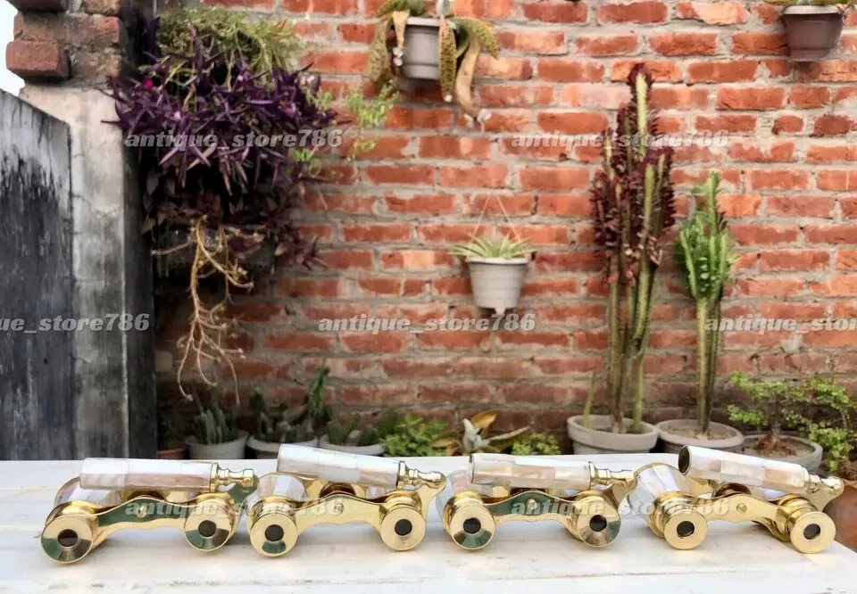 Lot of 4 Antique Brass Opera Glasses Mother of Pearl & Handle Fittings India - Image 3 of 4