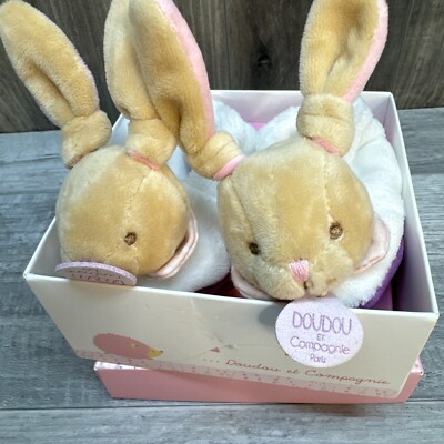 Doudou Et Compagnie Paris Bear Baby Bootie Slippers Soft Fur Crib Shoes 0-6M*NIB