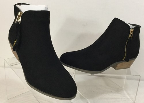 Krush Eve Zip Trim Stacked Heel Black Micro Ankle Bootie Sz UK 5 US 7 - Picture 1 of 10