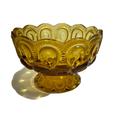 Vintage L E Smith Moon and Stars Candy Nut Dish Amber Footed Bottom