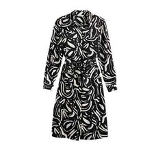 Nine West Belted Shirt Dress Long Roll Tab Sleeves Black & White Print Size M
