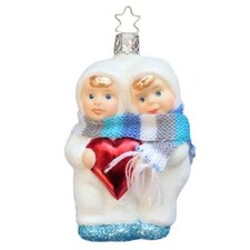 INGE GLAS SNOW CHILDREN SCARF WARM HEART WINTER GERMAN GLASS CHRISTMAS ORNAMENT