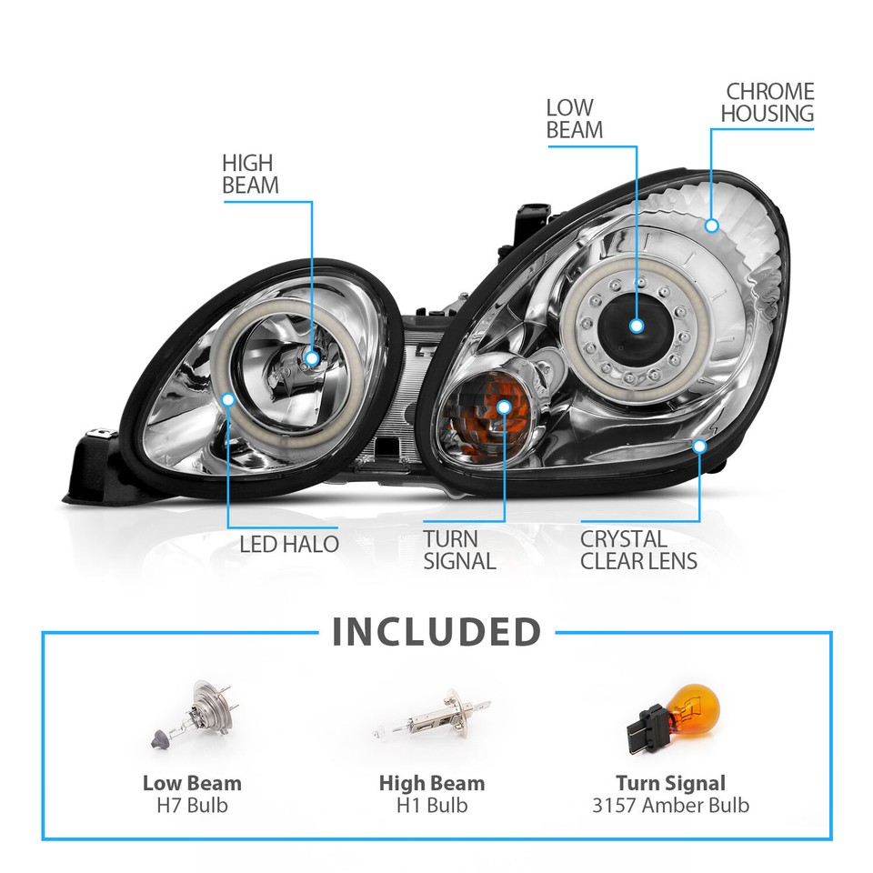[LED Halo]For 98-05 Lexus GS Sedan GS300/GS400 Projector Chrome ...