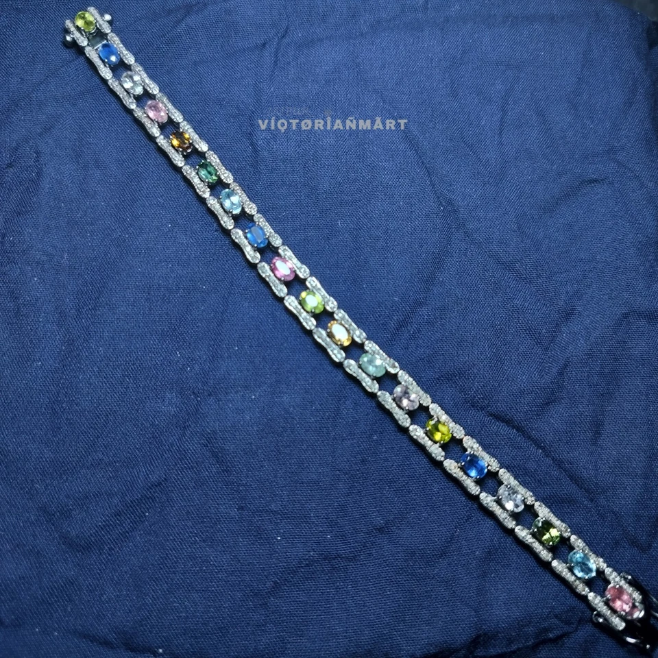 Brazalete de plata de ley 925 con pavé de diamantes y turmalina con zafiro rubí regalo Foto 2 de 4
