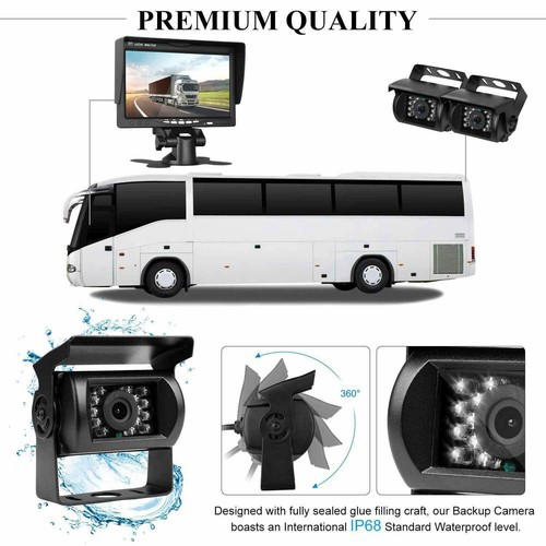 4Pin 15M 2x IR Backup Camera+7" Rear View Monitor for 12-24V Truck RV Trailer - Picture 5 of 24