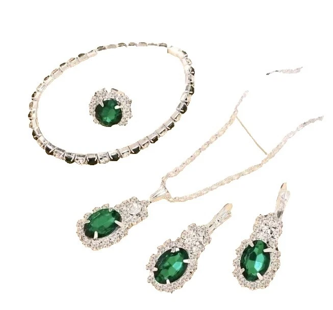 Chapado En Plata Esmeralda simuladas conjuntos de Joyería de Moda