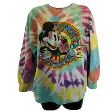 VTG Disney Mickey Mouse Raglan Tie Dye Sweatshirt Women s XL Colorful USA