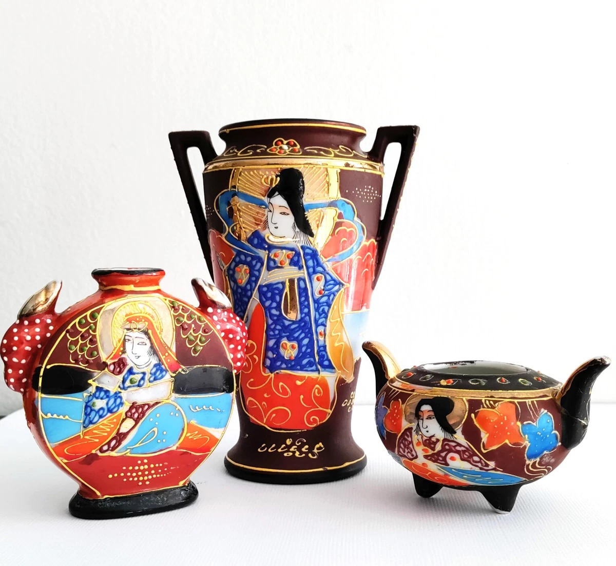 陶瓷多色老式原版古董日本花瓶| eBay