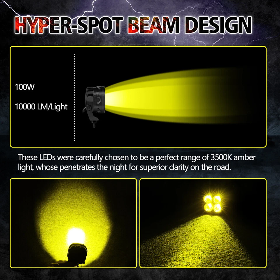 Par de luces antiniebla Squadron Pro LED ámbar conducción vainas puntuales camión todoterreno 12V Foto 3 de 4