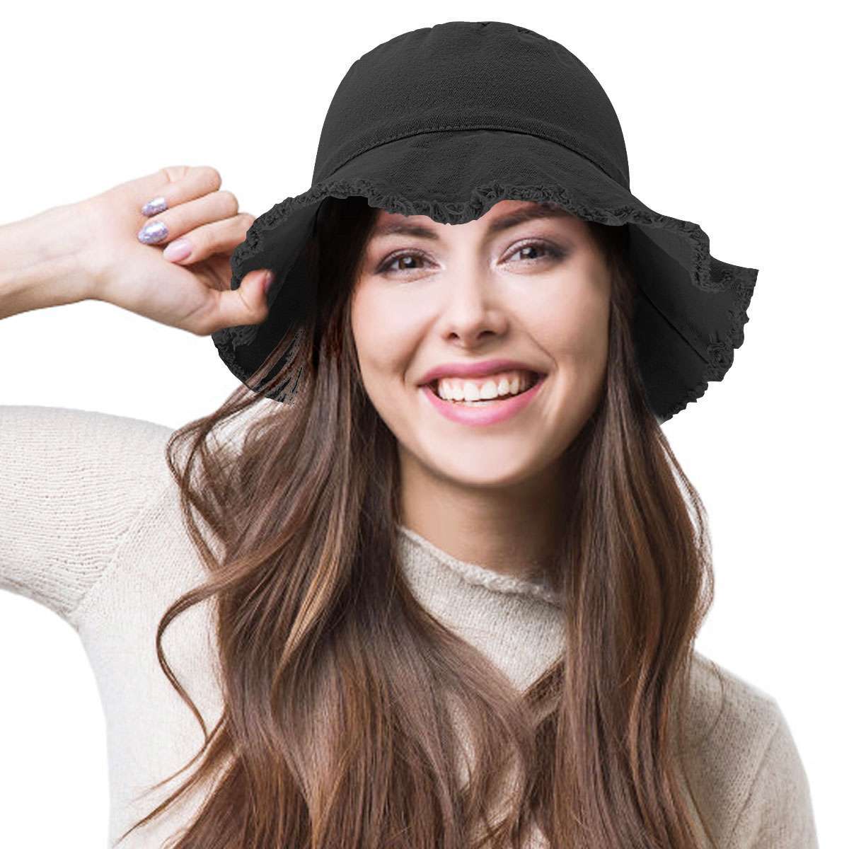 Frayed Bucket Hats Plain Cotton Distressed Outdoor Vintage  display picture 1