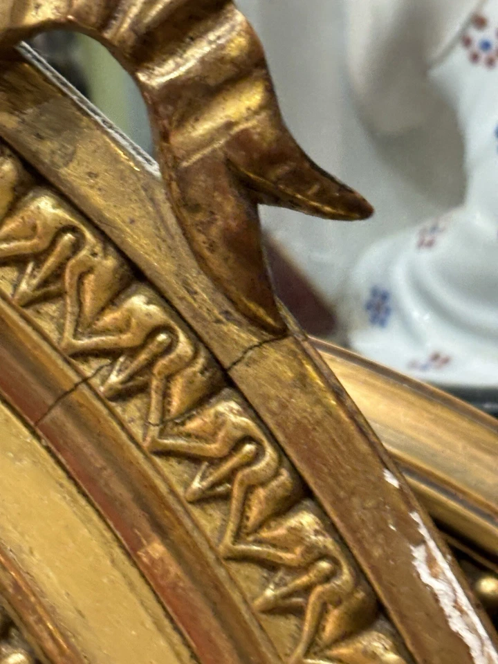 Bel Ancien Miroir Glacé Médaillon De Style LXVI Bois Et Stuc Doré Epoque Fin Xix - Photo 3/4