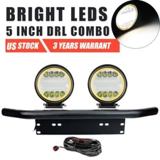 23'' Bull Bar Bumper License Plate Mount Bracket + 5" Round LED Pods & Wiring