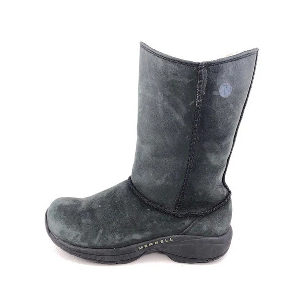 Merrell Primo Stitch High Winter Boots Womens Size 6 Black Leather Sheepskin