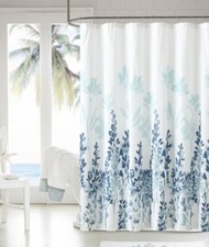 Waterproof Polyester Shower Curtain 70" x 70" Green Blue Plants  12 Hooks