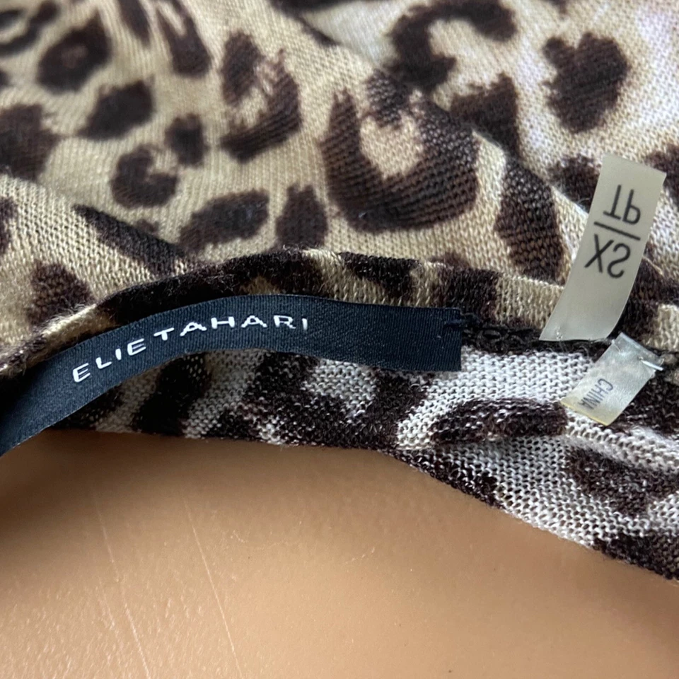 Топ без рукавов Elie Tahari белый коричневый черный льняной шелк гепард печать размер XS - Изображение 4 из 4