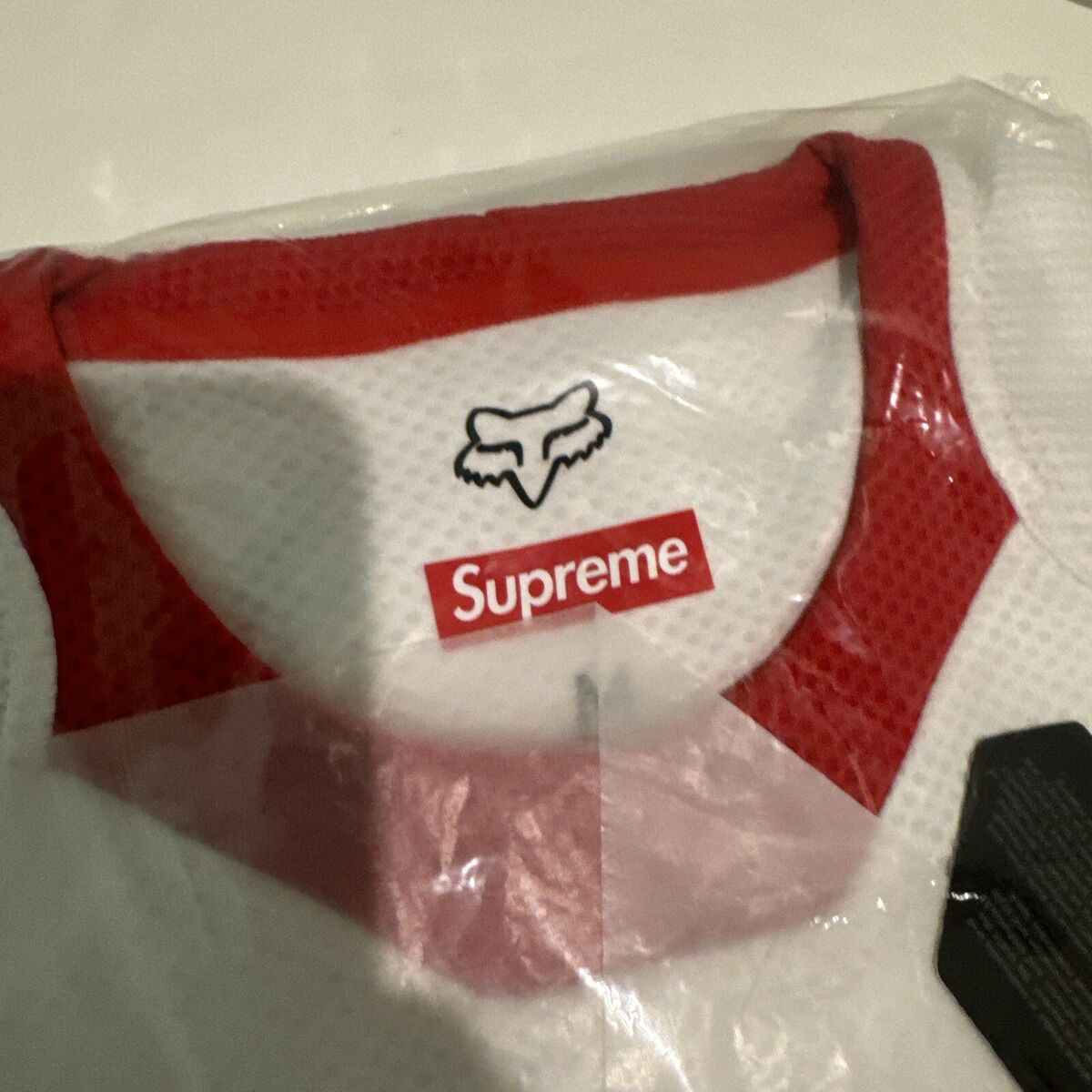 NEW Supreme Fox Racing Moto Jersey Top White Red SS18 Size NEW Supreme Fox Racing Moto Jersey Top White Red SS18 Size