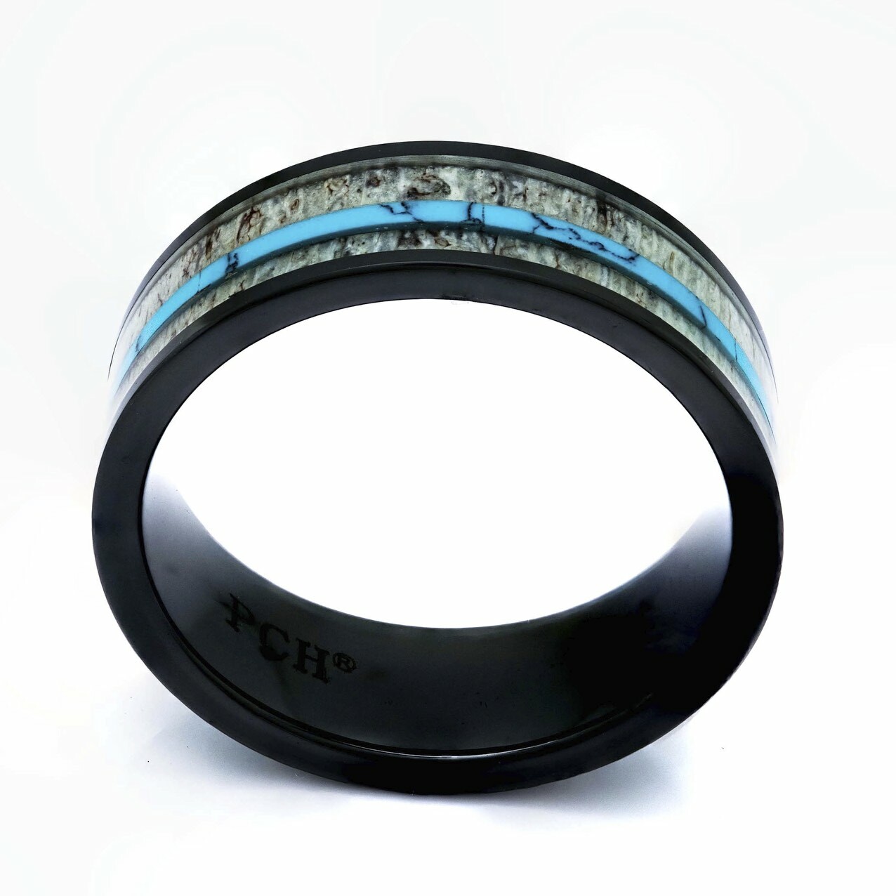 Domed Black IP Plated Real Deer Antler Inlay - 8mm