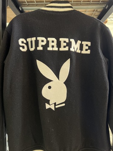 PRE OWNED SUPREME X PLAYBOY BLACK VARSITY JACKET SZ S SMALL 2011 RARE - Picture 4 of 15