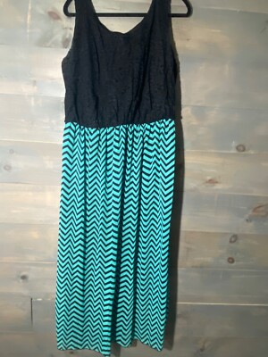 black and green chevron dress EnFocus Maxi Women's Size 18W elastic waist sleeveless Chevron pattern