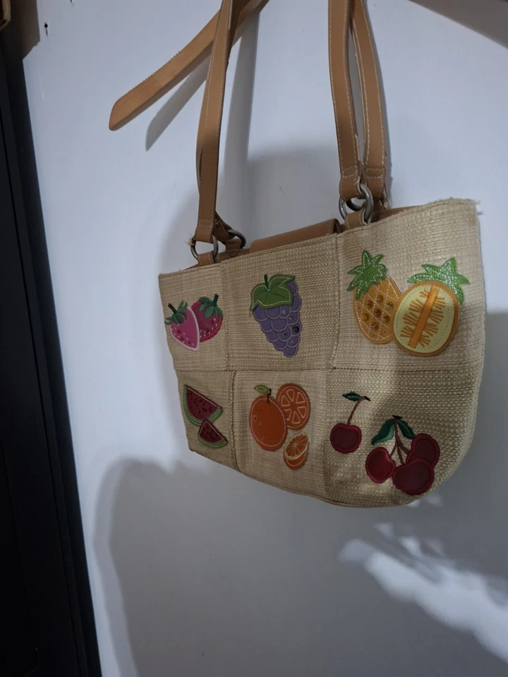 Avon Fruit Print Purse Woven Embellished Maximalist Retro Funky Art to wear - Image 3 of 4