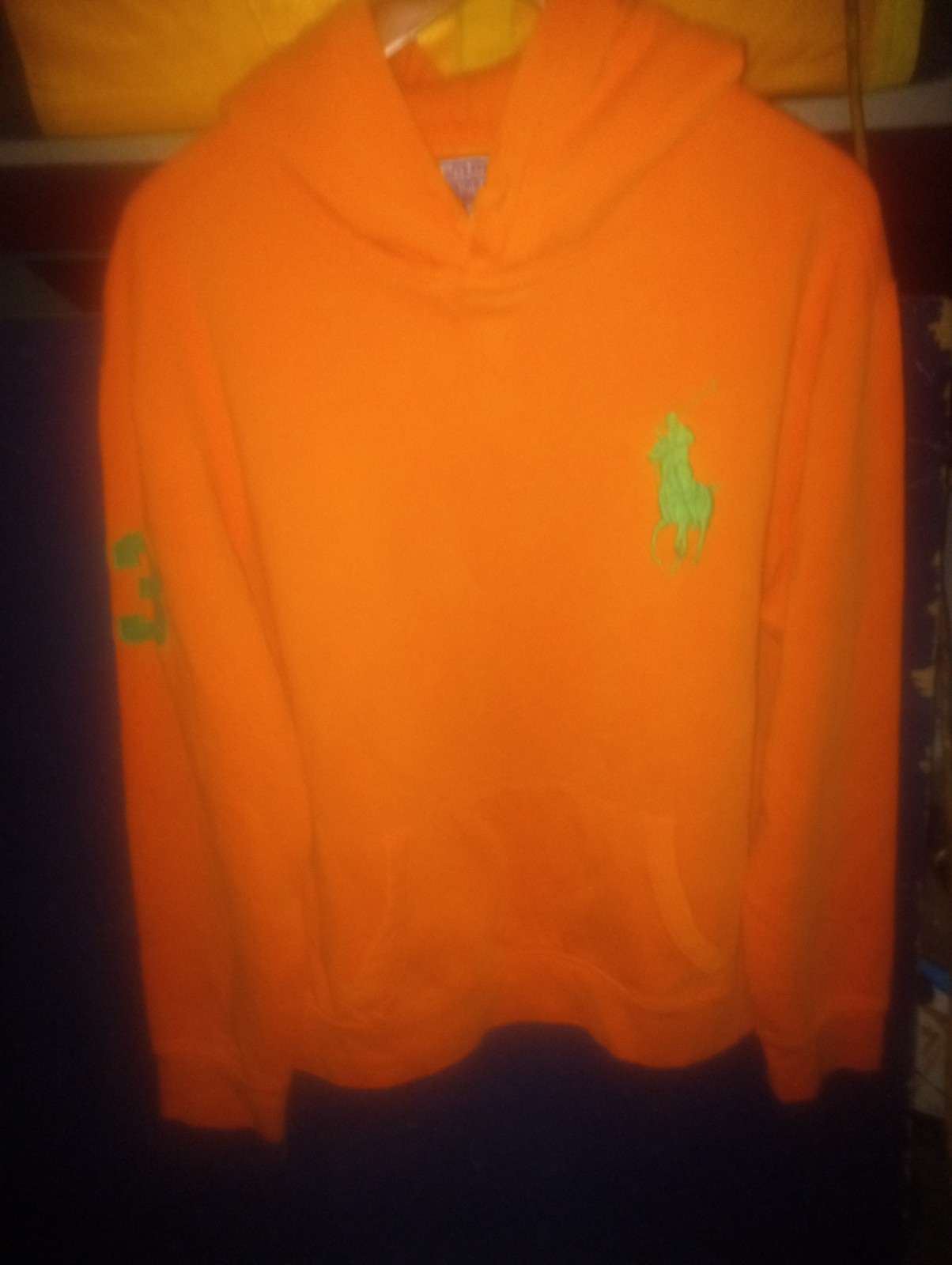 Felpa con cappuccio Ralph Lauren Polo Big Pony arancione verde logo taglia M