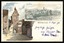 Künstler-AK K. Mutter: Überlingen / Bodensee, Totalansicht mit Kirche, Blick au 