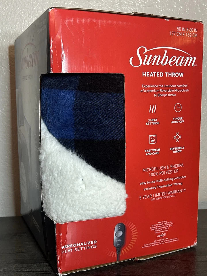 Lanzamiento térmico Sunbeam - 50 pulgadas x 60 pulgadas (127 CM x 152 CM) azul marino/a cuadros Foto 2 de 4