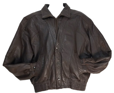I.O.U. Leather Jacket Bomber Biker Men's L Large Zip Snaps Brown Moto Aviator