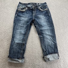 Miss Me Women's Skinny Jeans Size 30 Mid-Rise Standard Cropped Distressed