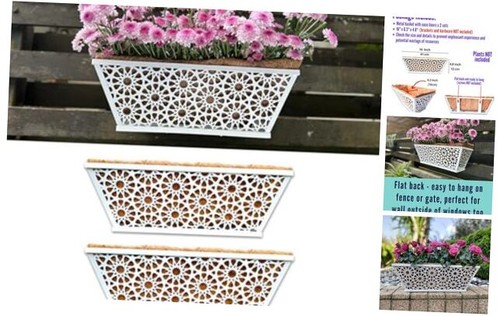 Wall Planter, 2 Pack, 16 Inch White Railing Hanging Planter 16 Inch White X 2