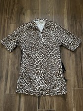 Tory Burch Brown Animal Leopard Print Reva Collared Shirt Dress, Size 14 $598