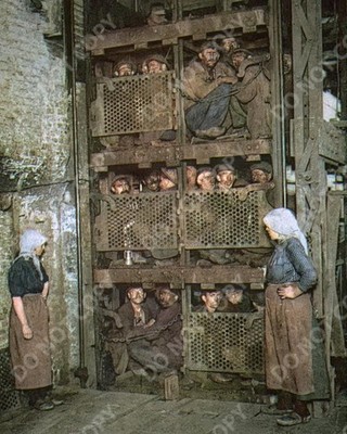 1900 Coal Miners in Belgium Crowded Mine Elevator Vintage 8x10 Photo