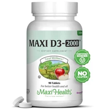 Maxi Health Natural Vitamin D3 -"2000 IU" - Nutrition Supplement - 90 Tablets -