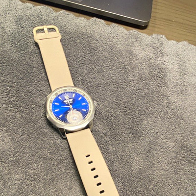 Automatic Mechanical Analog Watch 40mm Blue Dial Silver Case Beige Silicone