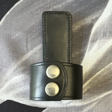 Bianchi 1 Baton Holder Black Leather Metal Belt Clip Pouch, Snap Closure