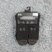Under Armour Performance Tech Socks Mens Large Black Crew 6 Pair Cushioned NWT