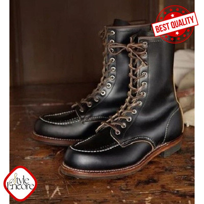 Tailored Men s Heritage Artisan Lace-Up Boots   Midnight Onyx & Rugged Moc-Toe