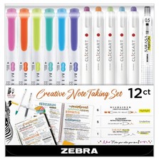 Zebra Creative Notetaking Set, 12-Pack Highlighters, Markers Gel Pen