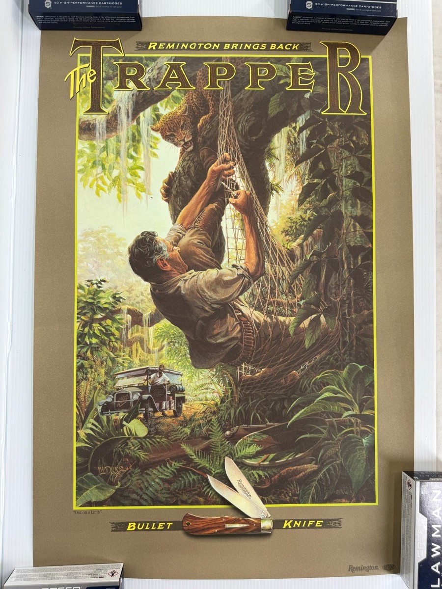 1988 Vintage Remington The Trapper Bullet Knife Poster Out on a