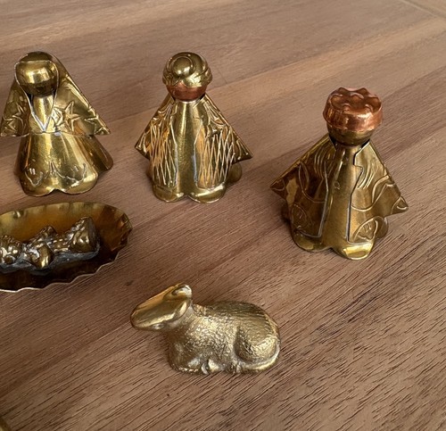 Christmas Nativity Figures - Mexico Brass Laton - Set of 10 - Picture 9 of 14