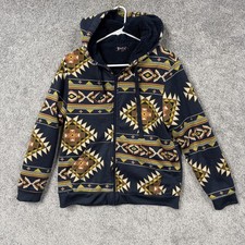 Canyon Creek Hoodie Womens L Blue Aztec Sherpa Lined Full Zip Fleece Southwest
