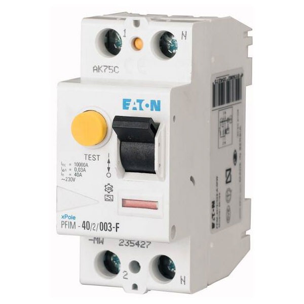 Eaton PFIM-25 RCCB 25A 0.03A 230V tripped display mixed frequency