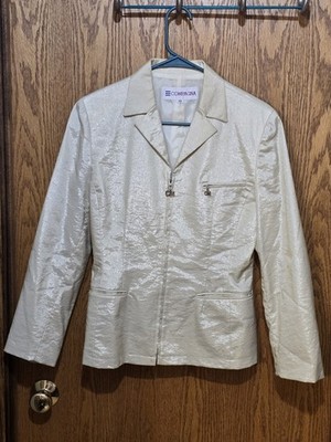 Compagna Women s Ivory Shimmer Zip Jacket Size 66 Blazer Style Lightweight
