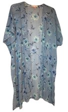 Band of Gypsies Open Front Long Kimono Cardigan Light Blue Floral Sheer Sz XS/S