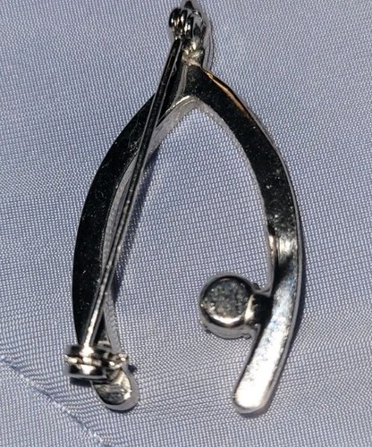 Vintage Wishbone Brosche klare Strass/ Kunstperlen Glück silberfarben - Bild 2 von 3
